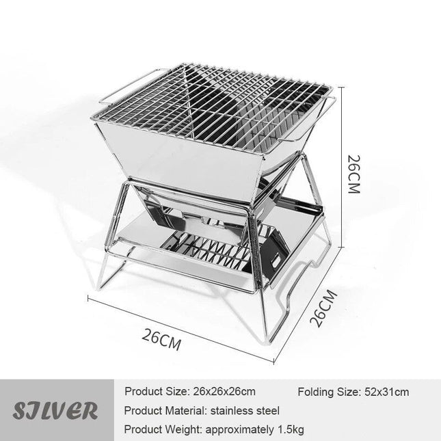 Compact Stainless Steel Portable Folding BBQ & Grill - Ideal for Camping and Outdoor Cooking - Wnkrs