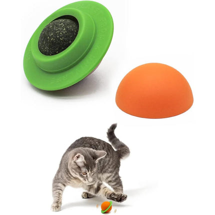 Jouet interactif rotatif en forme de balle d'herbe pour chat avec ventouse