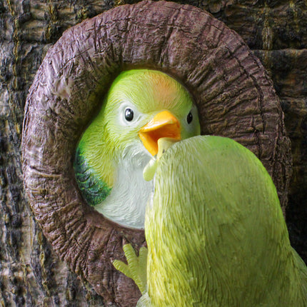 Encantador adorno de resina para jardín con forma de pájaro lactante