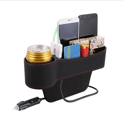 Leather Car Seat Gap Organizer with Dual USB Charging & Cup Holder - Wnkrs