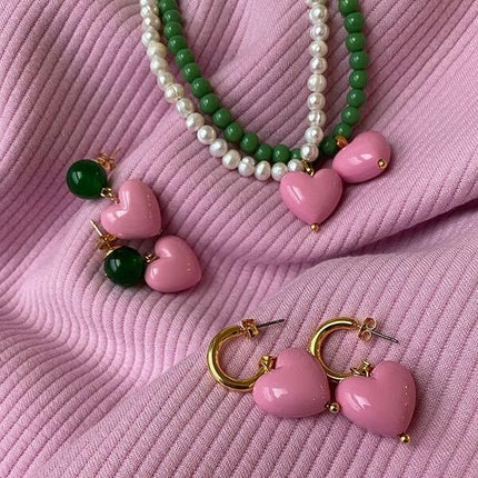 Chic Pearl Heart Pendant Necklace and Earrings - Wnkrs