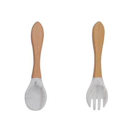 Baby Bamboo Fork Silicone Wooden Feeding Set