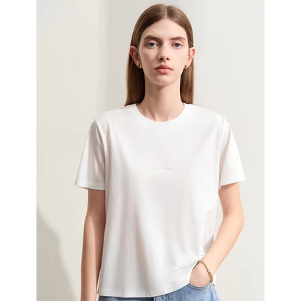 T-shirt à manches courtes en maille brodée de perles minimaliste