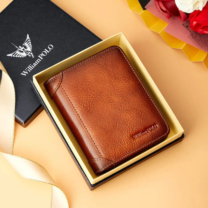 Portefeuille de luxe en cuir véritable pour homme - Petit porte-cartes de haute qualité et porte-monnaie de poche rétro