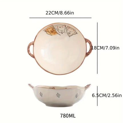 7.5 Inch Cat Design Ceramic Soup Bowl with Handle