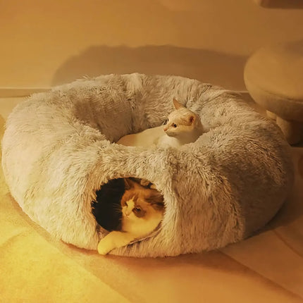 Lit en peluche pour chat avec tunnel