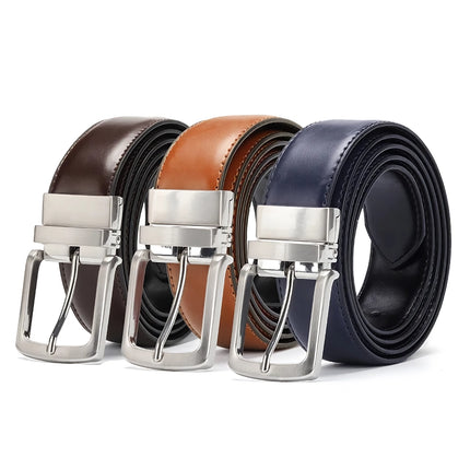 Ceinture réversible en cuir véritable pour homme avec boucle rotative – Ceinture habillée élégante en peau de vache