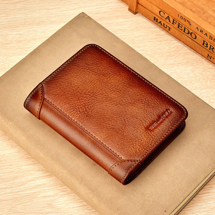 Portefeuille de luxe en cuir véritable pour homme - Petit porte-cartes de haute qualité et porte-monnaie de poche rétro