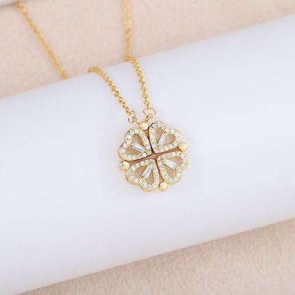 Elegant Heart-Shaped Crystal Clover Pendant Necklace - Fashion Jewelry for Women - Wnkrs