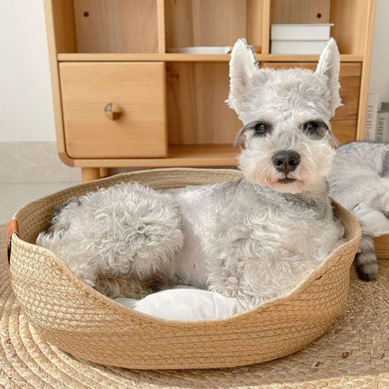 Lit confortable pour animaux de compagnie en bambou tissé à la main pour chats et petits chiens