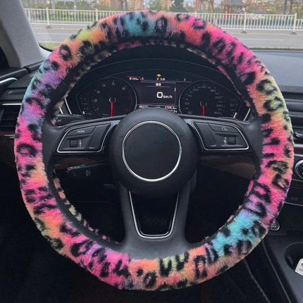 Universal Plush Leopard Car Steering Wheel Cover - Wnkrs