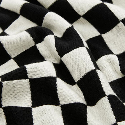 Cozy Checkerboard Plaid Cotton Knitted Blanket for Home Décor