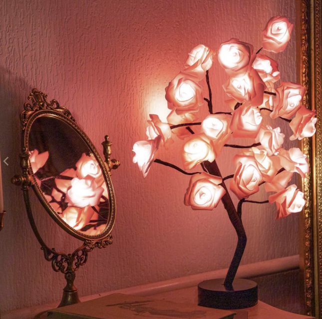 Lampe LED féerique en forme de rose et de sapin de Noël
