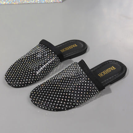 Hollow-toe Transparent Hollow Sandals With Rhinestones Summer Fashion Outdoor Slippers Flat Shoes For Women