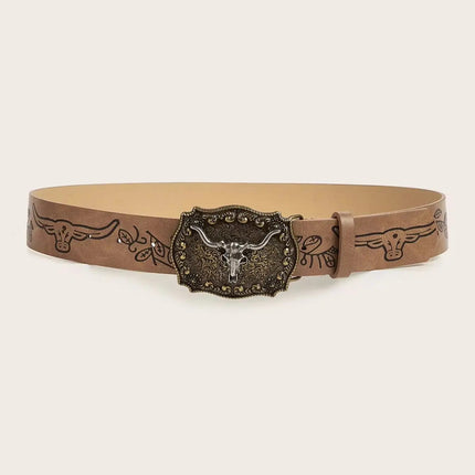 Ceinture en cuir PU imprimé avec boucle de cowboy western vintage