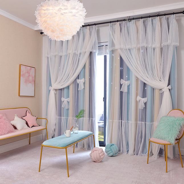 Nordic Simple Hollow Star Princess Wind Bedroom Blackout Curtains - Wnkrs