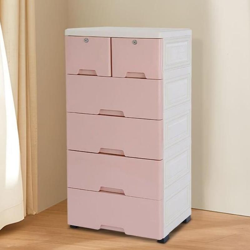 Modern Pink 6-Drawer Plastic Storage Dresser