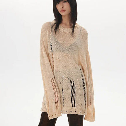 Women's Round Neck Sweater with Cut-Out Design