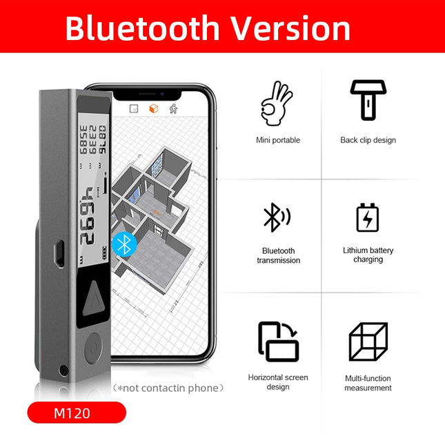 Medidor de distancia láser Bluetooth compacto con funciones de medición avanzadas