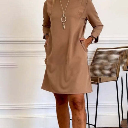 Robe décontractée à col rond et couleur unie pour femme, grande taille