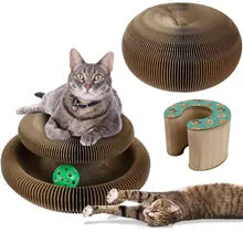 Foldable Magic Organ Cat Scratcher with Toy Ball - Multi-Shape Durable Climbing and Sleeping Board for Cats