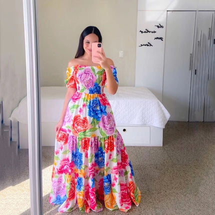 Vestido largo con hombros descubiertos y estampado floral para mujer