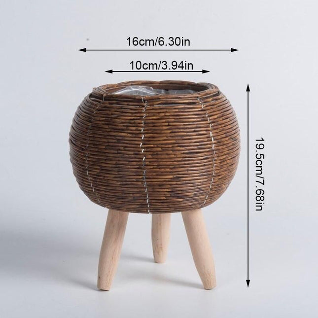 Elegant Nordic-Style Woven Plant Stand with Wooden Legs - Wnkrs