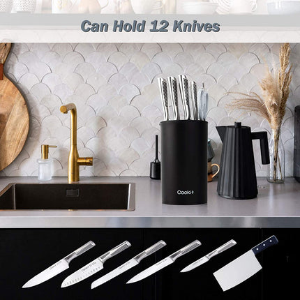 Knife Block Holder, Universal Knife Block without Knives, Unique Double-Layer Wavy Design, Round Black Knife Holder for Kitchen, Space Saver Knife Storage with Scissors Slot Amazon Platform Banned - Wnkrs