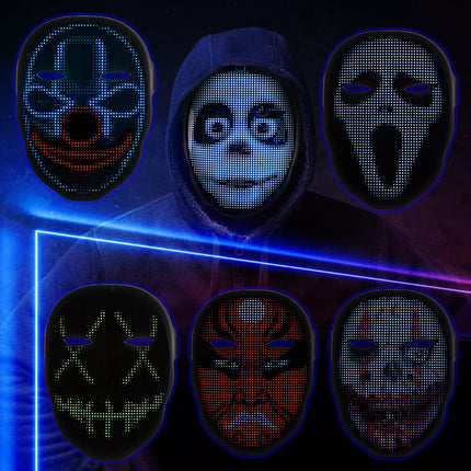 Bluetooth LED Halloween Mask - RGB Light Up Display with DIY Customization & Gesture Control - Wnkrs