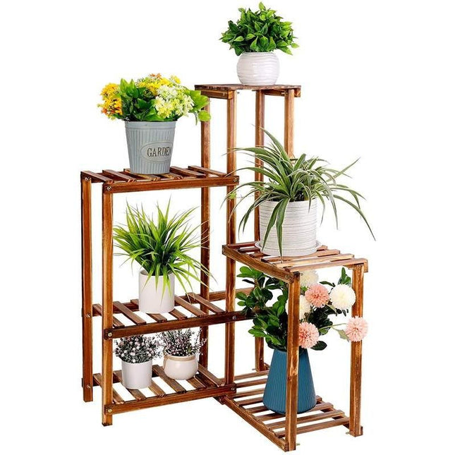 6-Tier Wooden Plant Stand for Indoor & Outdoor Display - Wnkrs