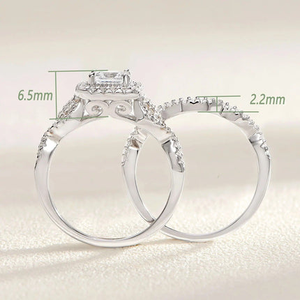 Luxury Princess Cut 925 Sterling Silver Engagement & Wedding Ring Set - Wnkrs