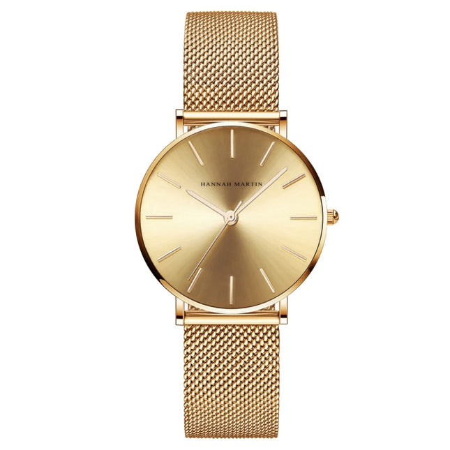 Reloj minimalista de cuarzo para mujer de oro rosa de 36 mm con diseño resistente al agua