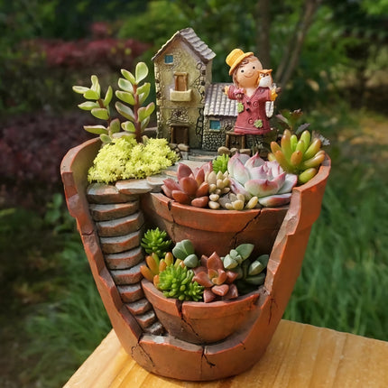 Jardinière en résine pour plantes succulentes de style ferme créatif - Décoration d'intérieur de jardin de fées