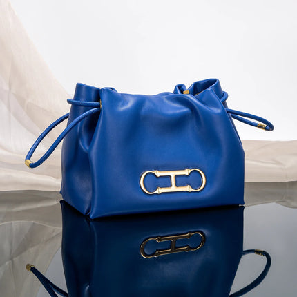 Sac à bandoulière à cordon de serrage pour femme de style rétro chic de couleur unie