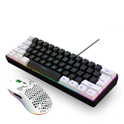 Combo de teclado y mouse para juegos con cable al 60 %: retroiluminación RGB, liviano, ergonómico para computadora portátil