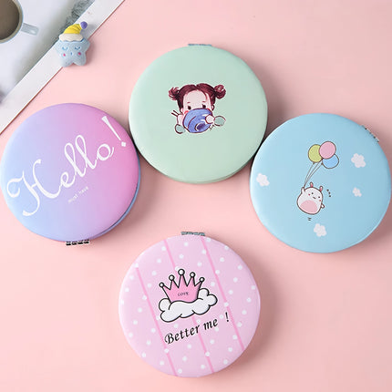 Espejo de maquillaje plegable portátil con estampado de dibujos animados: espejo de bolsillo de viaje de 2 caras