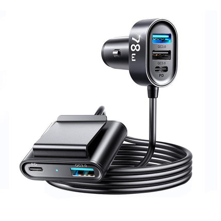 Cargador de coche de 5 puertos y 78 W con LED y adaptador USB C de carga rápida para coches