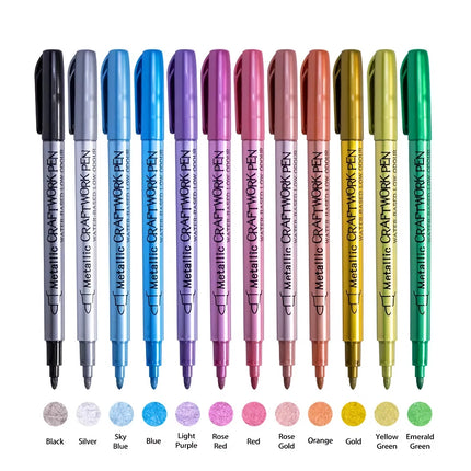 12 Colors Metallic Waterproof Permanent Marker Pens - Perfect for DIY and Crafting