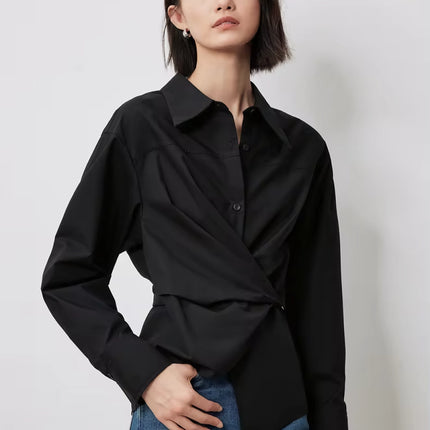 Blusa de manga larga con lazo en la cintura y otoño