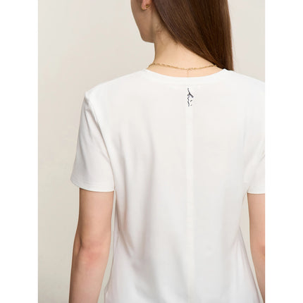 T-shirt col en V brodé minimaliste pour femme