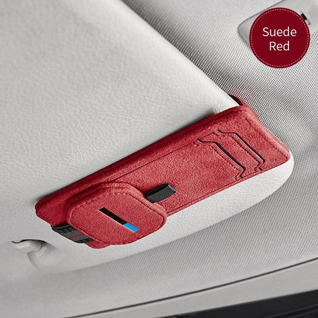 Multi-Function Suede Leather Car Sunglasses Holder with Magnetic Clip - Wnkrs