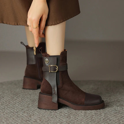 Bottines Chelsea à talons hauts en cuir véritable pour femmes