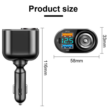 Cargador de coche USB dual QC3.0 de 66 W con pantalla LED y carga rápida