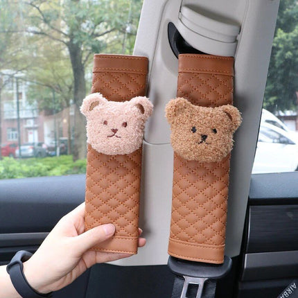 Cute Bear Car Seatbelt Cushion for Kids - Soft Leather Shoulder Strap Pad - Wnkrs