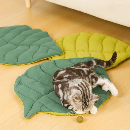 Estera de cama para gatos de algodón suave con forma de hoja