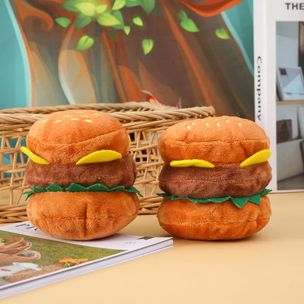 Jouet à mâcher pour chien - Jouet à mâcher en peluche hamburger avec cloche pour le grincement des dents et le dressage des chiots