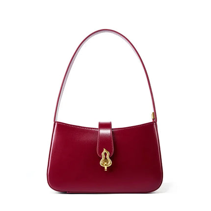 Sac à bandoulière en cuir véritable rouge vin de luxe en demi-lune pour femme