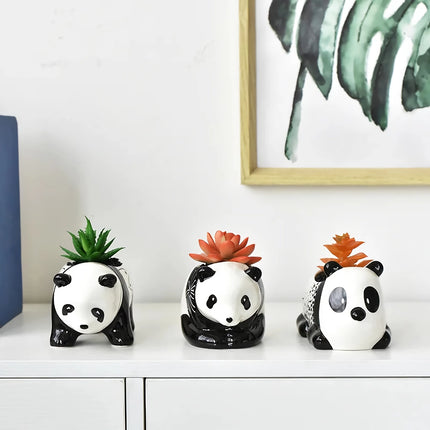 Pot de fleurs en céramique panda mignon - Pot de fleurs en forme d'animal de dessin animé noir et blanc pour la décoration intérieure