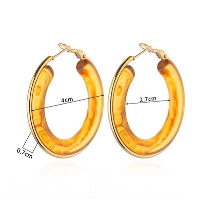 Boucles d'oreilles créoles dégradées en acrylique pour femmes - Boucles d'oreilles rondes tendance en acier inoxydable