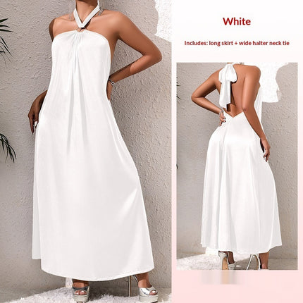French Style Off Shoulder Halter Maxi Dress Womens